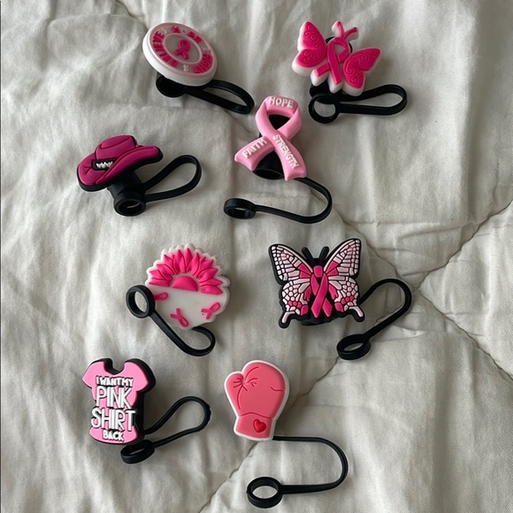 8 Breast Cancer Awareness Straw‎ Covers - Picture 1 of 4